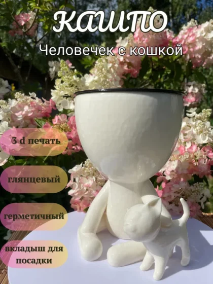 Кашпо «Человечек с кошкой»